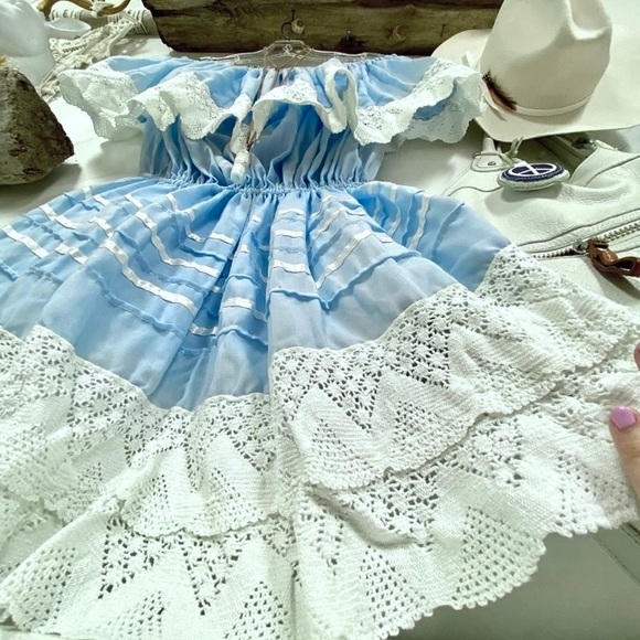 60s/70s ruffles for days Dreamy off the shoulder prairie/country/beach dress - Picture 6 of 8